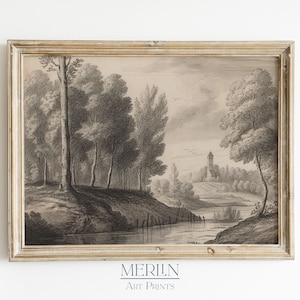 Printable Vintage Sketch Art, Downloadable Farmhouse Etching Print, Rustic Antique Print #110