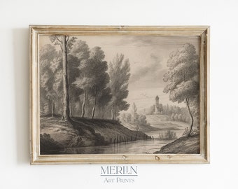 Printable Vintage Sketch Art, Downloadable Farmhouse Etching Print, Rustic Antique Print #110