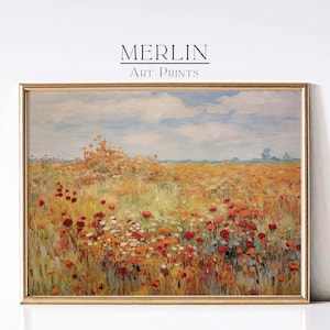 Autumn Wildflower Field Print, Farmhouse Decor, Fall Wall Art Printable, Autumn Decor, Wildflower Wall Art, Vintage Art Digital Download 417