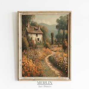 Rustic Fall Garden Art, French Country Decor, Printable Autumn Landscape Oil Painting Digital Download Living Room Wall Print 373