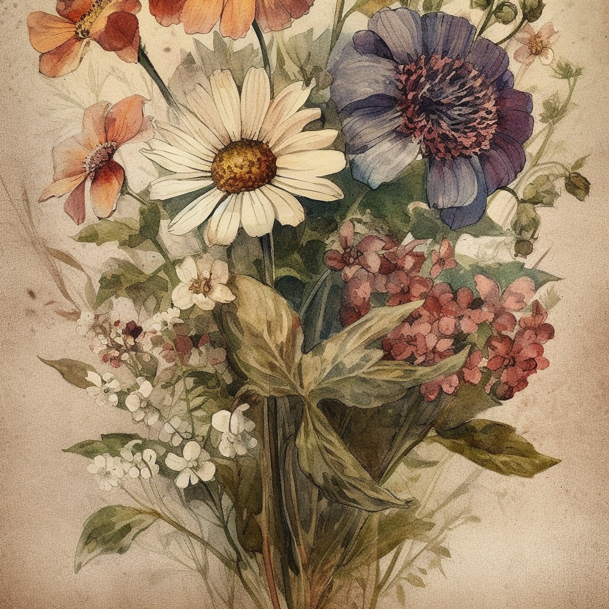 Vintage Flower Art Print Printable Antique Wildflower Print Etsy