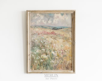 Wildblumenfeld impressionistische Ölgemälde Wandkunst DRUCKBAR Vintage digitaler Download #494