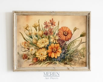 Vintage Wildflower Watercolor Painting, Antique Floral Art (Digital Download)