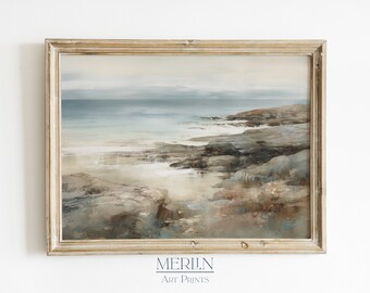 Vintage Strand Print, Neutrale Küsten Wandkunst, druckbare Sommer Aquarell Malerei #97