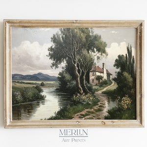 Muted French Country Painting Printable Vintage Landscape Oil Painting Digital Download #11