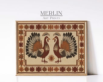 Vintage Turkey Textile Print | Rustic Thanksgiving Wall Art (Digital Download)