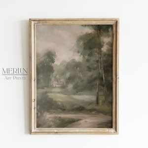 Paysage vert en sourdine peinture impressionniste Art Print vintage Nature Decor téléchargement numérique #46