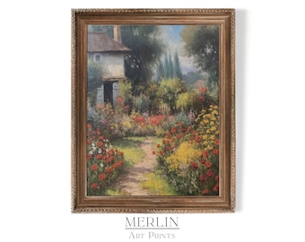 French Country Garden Painting, Vintage Cottage Art (Digital Download)