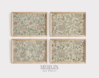Botanical Textile Art Prints, Vintage Gallery Wall Set (Digital Download)