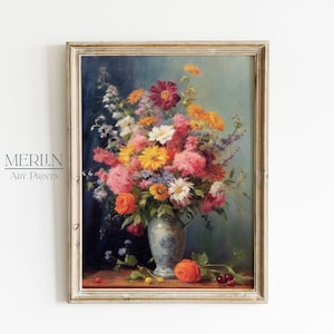 Vintage Flower Print Art, Floral Still Life Oil Painting, Printable Digital Antique Art 299