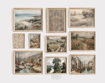 Vintage French Country Art Prints – Rustic Gallery Wall Set (Digital Download)