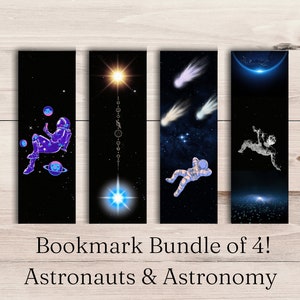Set of 4 Printable Bookmarks | Astronomy | Astronauts | Digital Download | Digital Bookmark | Booktok | Cute Bookmarks | Space | Stars