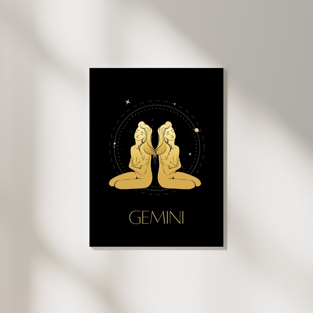 Gemini Zodiac Black & Gold Printable Wall Art Home Decor Poster Digital ...