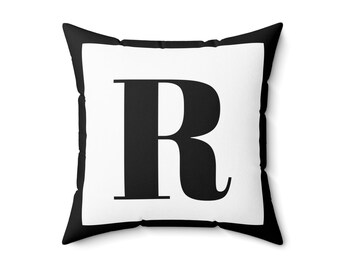 Monogram R Square Minimalist Decorative Pillows | Modern Home Decor | Handmade Cushions | Hug Me Pillow