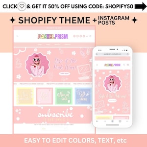 Pastel Prism Shopify Theme - Website Design Template - Shopify 2.0 - Pink Shopify Banners - Shopify Themes for Digital Products