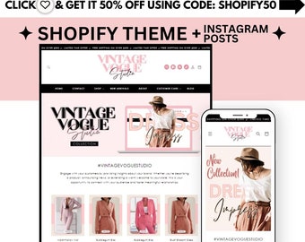 Pink Shopify Theme - Website Design Template - White Aesthetic Shopify Website , Minimal Boutique Shopify | Vintage Vogue Studio