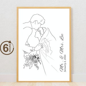One Line Drawing , Custom Couple Portrait, Custom Family Gift, Personalized Wedding Anniversary Gift, Custom Line From Photo