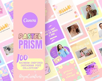 Rainbow Pastel Instagram Post Templates: Positive Quotes (Canva)