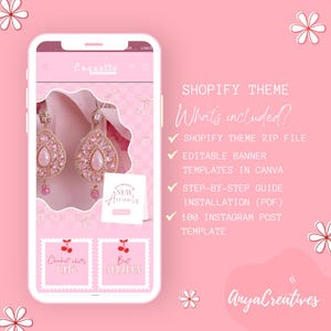 Shopify Theme Coquette Red Pink Bows Customizable Ecommerce Shopify Theme Editable Canva Banners Boutique Aesthetic Shopify Theme