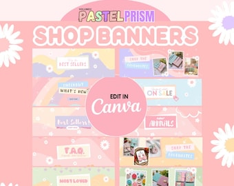 Shop Banner Templates Canva - Shopify Store Banner Designs - Playful Rainbow Website Design - Editable Ecommerce Graphics -PastelPrismvol2