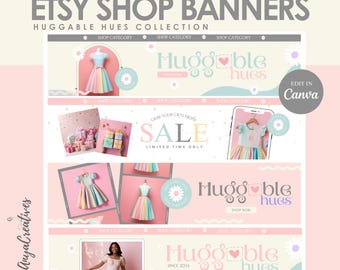 Playful Etsy Shop Banner Templates - Pink Etsy Shop Branding - Feminine Shop Design - Cute Pink Store Branding - Huggable Hues