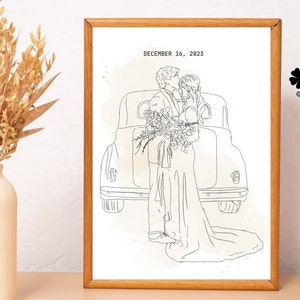 Custom Portrait Anniversary Gift, Wedding Portrait, Custom Line Drawing Couple, Sketches From Photo, Personalized Gifts, Engagement Gift