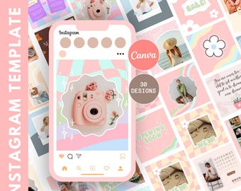 Pink Instagram Post Templates Canva - Positive Quotes for Instagram Bundle, Rainbow Branding - Playful Coquette Instagram Template