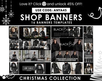 Christmas Website Banners | Black & White Christmas Website | Canva Templates | BBv1 | Luxury Black Shopify