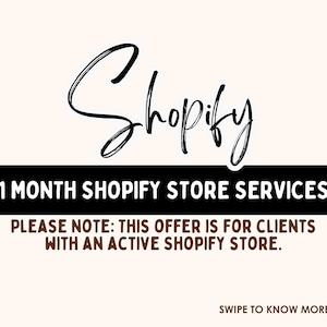 Serviços de 1 mês da loja Shopify para clientes com uma loja Shopify ativa
