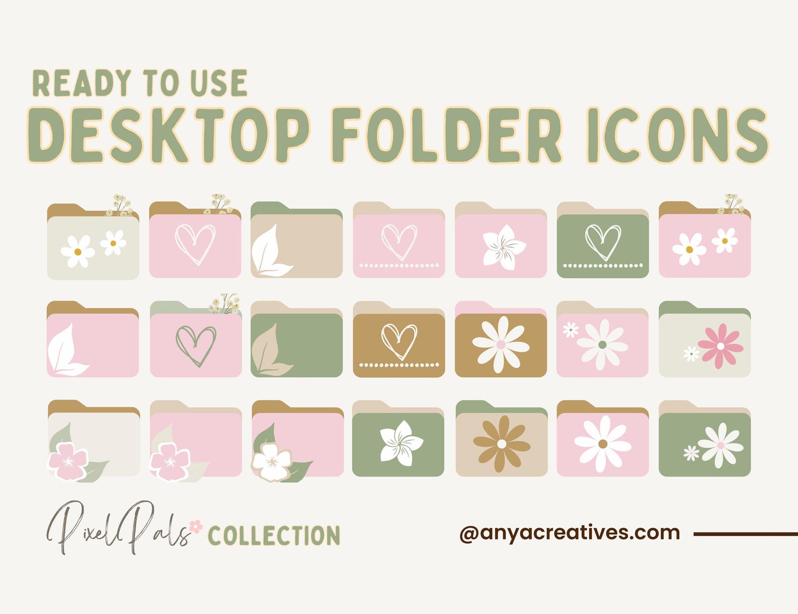 Desktop Folder Icons - Aesthetic Sage Green Computer Desktop Icons - PC ...