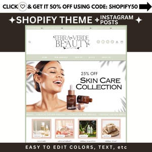 Cosmetic Shopify Theme | Health & Beauty Shopify Template | Clean, Modern Design | Editable Canva Templates | Store Setup Included