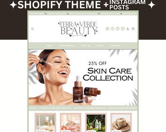 Cosmetic Shopify Theme | Health & Beauty Shopify Template | Clean, Modern Design | Editable Canva Templates | Store Setup Included
