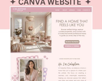 Real Estate Website Template Canva | Realtor Website Template | Property Listing Site | Landing Page | Feminine Website | Celestine Petals