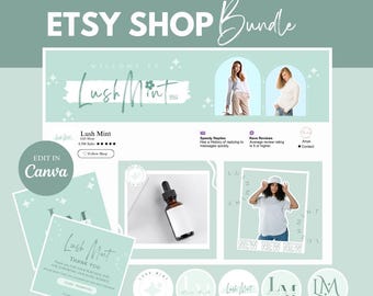 Etsy Shop Banner Templates, Mint Green Minimalist Etsy Branding Kit Template Canva Banner Templates | Lush Mint Etsy Shop Kit