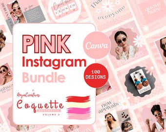 Pink Retro Instagram Templates - Coquette Aesthetics Canva Instagram Post - Girly Pink Instagram Post Templates - Pink Branding - CAVol2