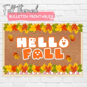 Fall Themed Printable Bulletin Board Set or Door Decor for Classrooms - Borders - Phrases - Clipart
