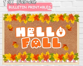 Fall Themed Printable Bulletin Board Set or Door Decor for Classrooms - Borders - Phrases - Clipart