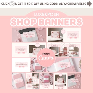 Shopilly Shop Banner Kit: Rosa Minimalistische Canva Templates