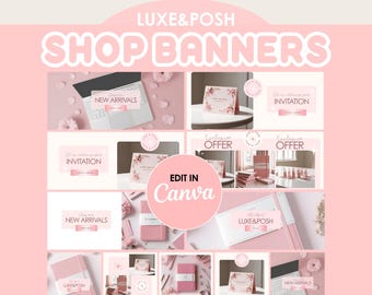 Kit de banners para tienda de Shopify: Plantillas minimalistas de Canva en tonos rosas