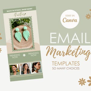 Modelos de marketing por e-mail Sage Green - Design de lista de e-mail em tons pastel - Shopify Mailchimp Flodesk - Modelo de boletim informativo Canva - Pixel Pals