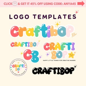 May include: A collection of logo templates featuring the text Craftibop in a rounded, bubble-style font with a vibrant, multi-colored palette. The designs include various arrangements, a circular badge, and a solid black version with star accents.