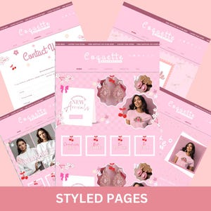 Shopify Theme Coquette Red Pink Bows Customizable Ecommerce Shopify Theme Editable Canva Banners Boutique Aesthetic Shopify Theme