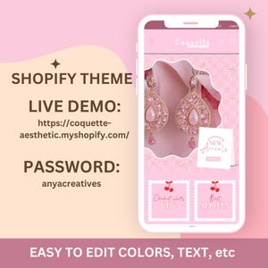 Shopify Theme Coquette Red Pink Bows Customizable Ecommerce Shopify Theme Editable Canva Banners Boutique Aesthetic Shopify Theme