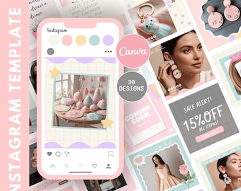 Rainbow Pastel Instagram Post Templates Canva - Rainbow Instagram Templates Canva - Positive Quotes Bundle - Pastel Instagram -Huggable Hues