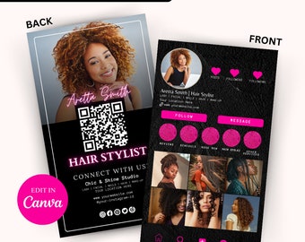 Hair Stylist Instagram Business Card: QR Code Canva Template