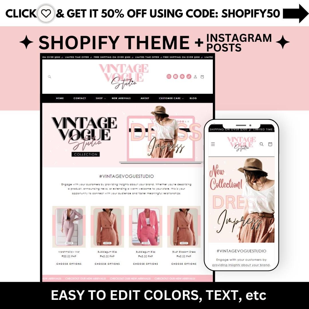 Pink Shopify Theme - Website Design Template - White Aesthetic Shopify ...