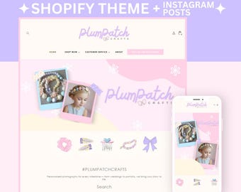 Craft Pastel Rainbow Shopify Website Theme for Boutique | Soft Purple Pink Minimal Colorful Design| Embroidery, Handmade Store  | PPC01