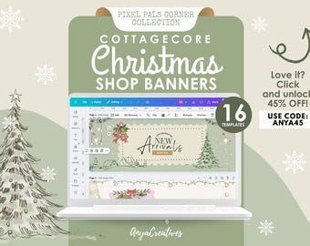 Cottagecore Christmas Aesthetic Banner Pack | Festive Canva Templates for Online Stores | Pixel Pals