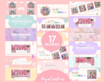 Shop Banner Kit: Minimal Pink Shopify & Canva Templates