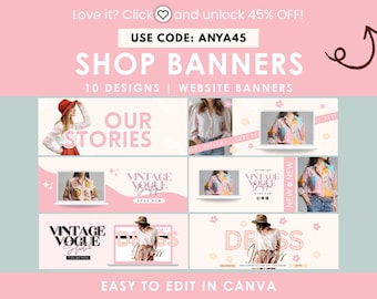 Website Banner | Pink Shopgewänder Shop Banner Vorlagen | Minimal Boutique Shopkette Banner | Vintage Vogue-Atelier